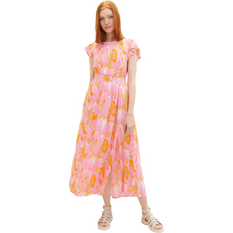 TOM TAILOR Denim Damen 1036629 Kleid mit Muster & Raffung, 31704-Abstract Pink Print, M