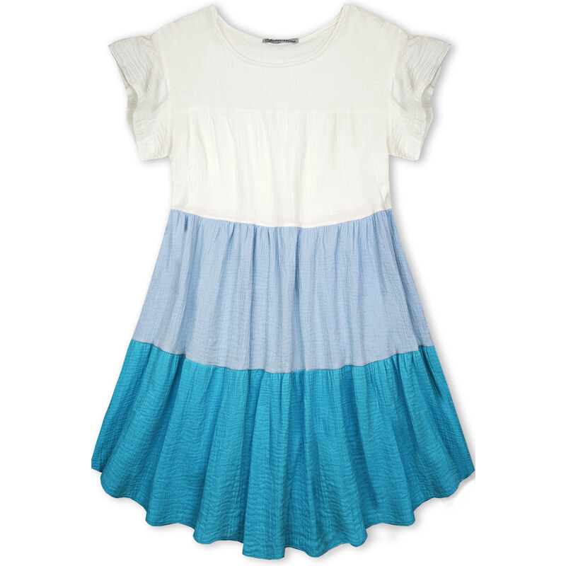 Kleid mit Color-Blocking-Optik babyblau/türkisblau