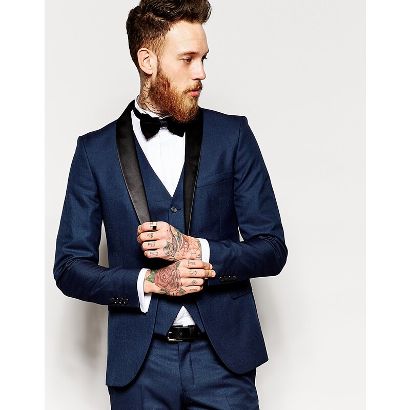 Selected Homme - Smoking-Jacke mit Schalkragen in enger Passform - Marineblau