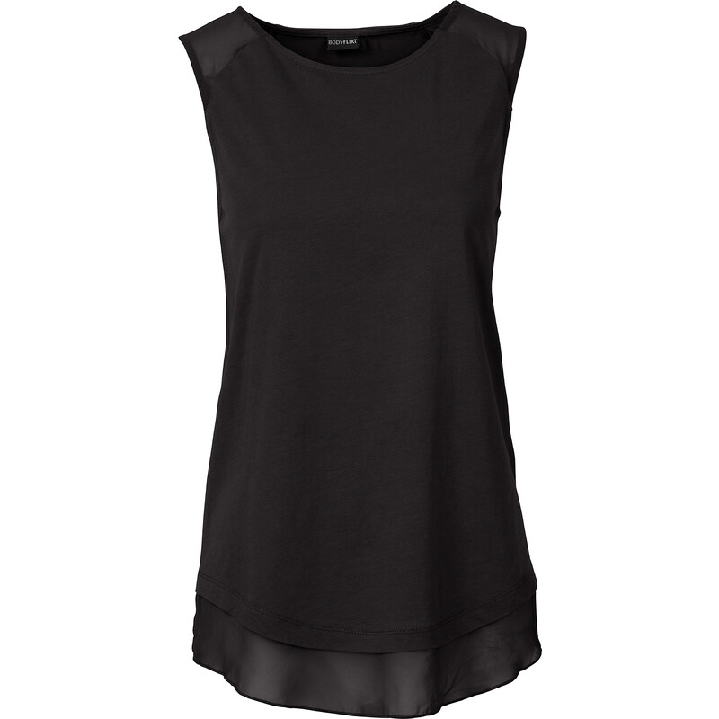 BODYFLIRT Shirttop mit Chiffoneinsatz ohne Ärmel in schwarz für Damen von bonprix