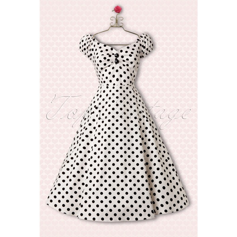 Collectif Clothing 50s Dolores Doll dress White Black polka swing