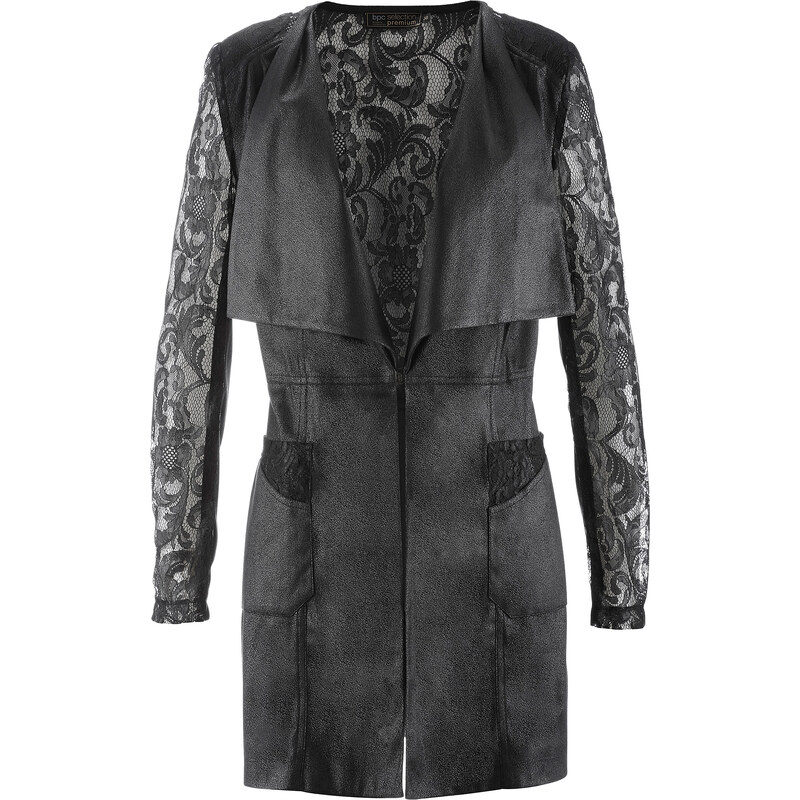 bpc selection premium Premium Lederimitat-Jacke mit Spitze langarm in schwarz für Damen von bonprix
