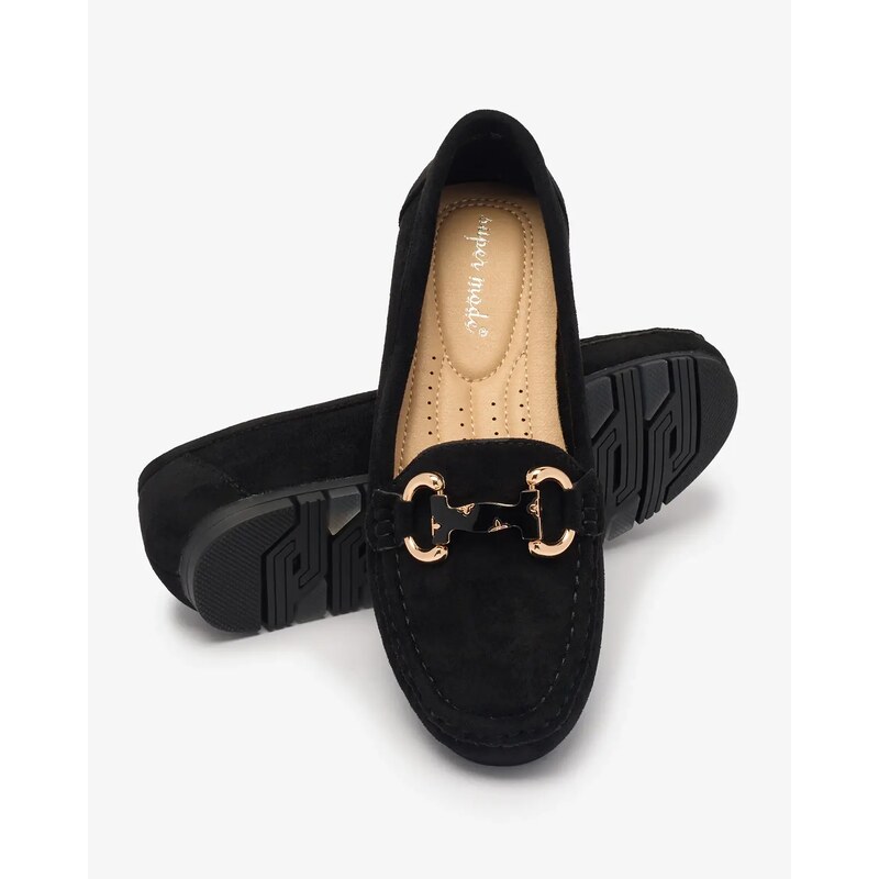 Super mode Schwarze Damen Mokassins mit Ornament Xewetica - Footwear - schwarz