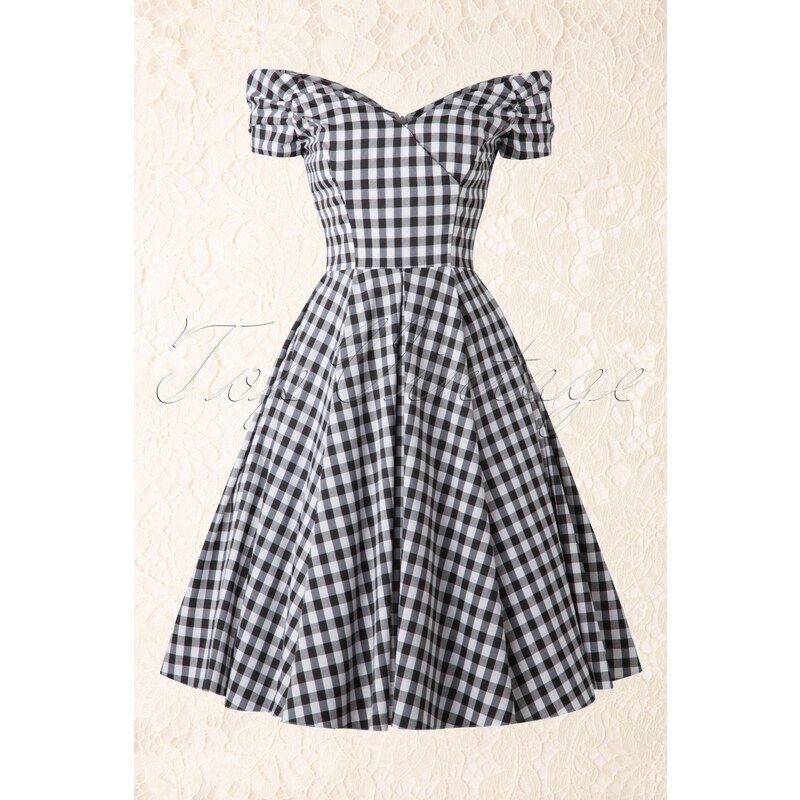 The Pretty Dress Company 50s Fatale Gingham Swing Dress in Black and White