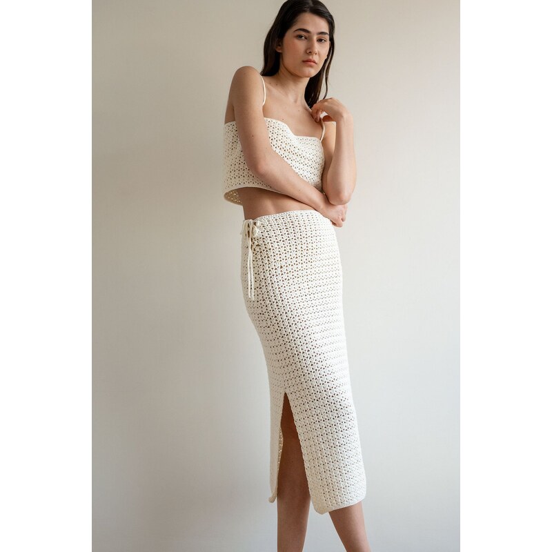 Plexida Crochet Skirt Long - Off-white