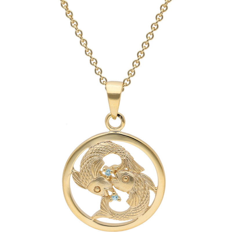 trendor Sternzeichen Fische Gold 333 mit Aquamarin + vergoldete Kette 15560-03-38, 38 cm