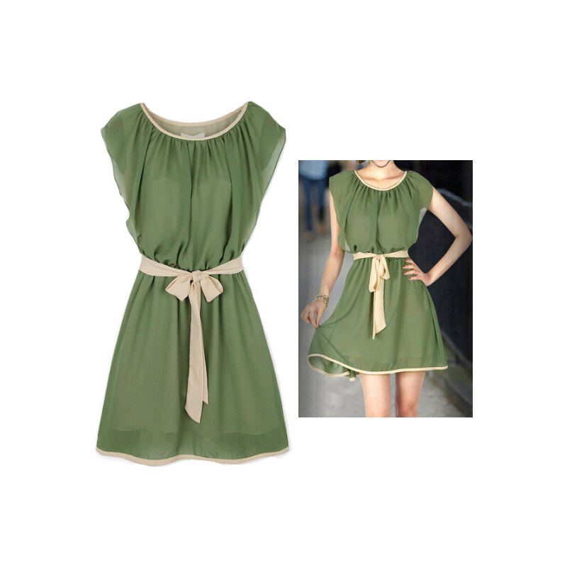 Lesara Kleid mit Schleife - Grün - L