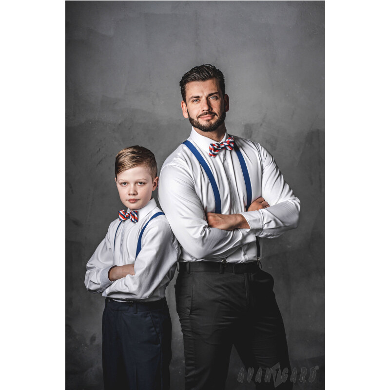 Avantgard Blaue Hosenträger für Kinder mit braunem Leder und Metallclips