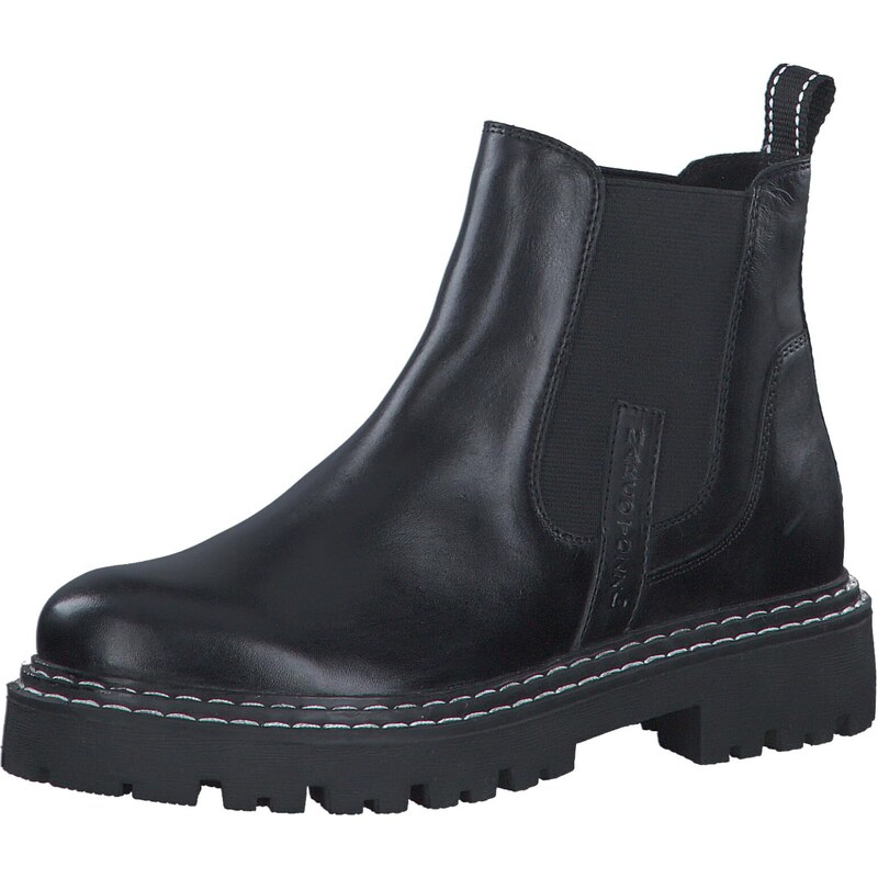 MARCO TOZZI Damen Chelsea Boots aus Leder Blockabsatz, Schwarz (Black/White), 37