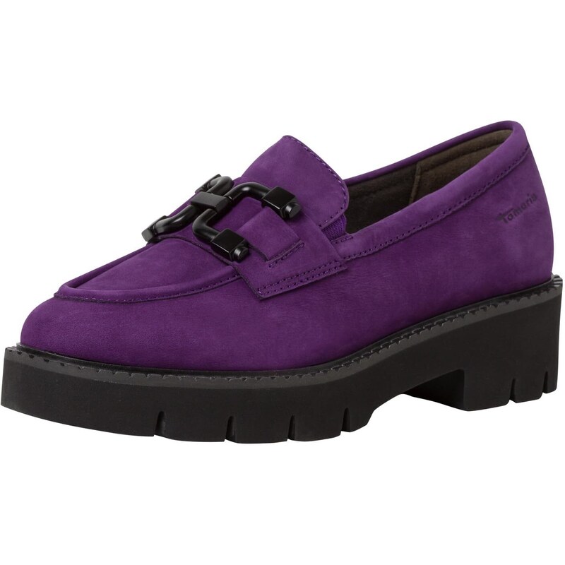 Tamaris Comfort Damen Loafer mit Plateau aus Wildleder Business Slippers Comfort Fit, Violett (Purple), 39 EU