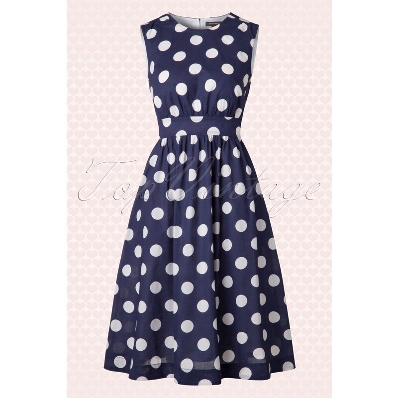 Emily and Fin 50s Lucy Long Polkadot Dress in Navy