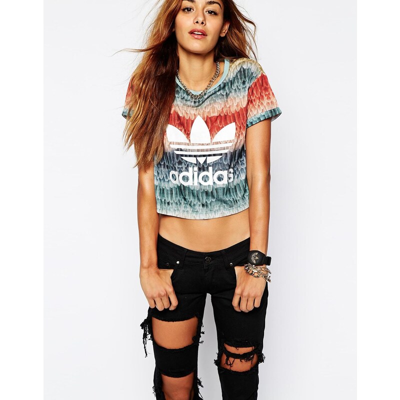 Adidas Originals - X Farm - Kurzes T-Shirt mit Feder-Print - Mehrfarbig