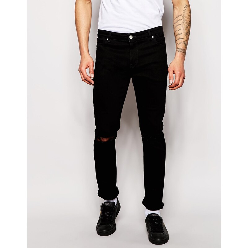 ASOS - Skinny-Jeans mit Abnutzungen am Knie - Schwarz