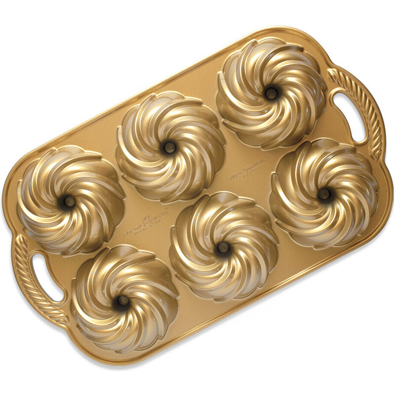 Nordic Ware Mini-Backblech mit 6 Swirl-Formen, 3 Tassen Gold, 93977