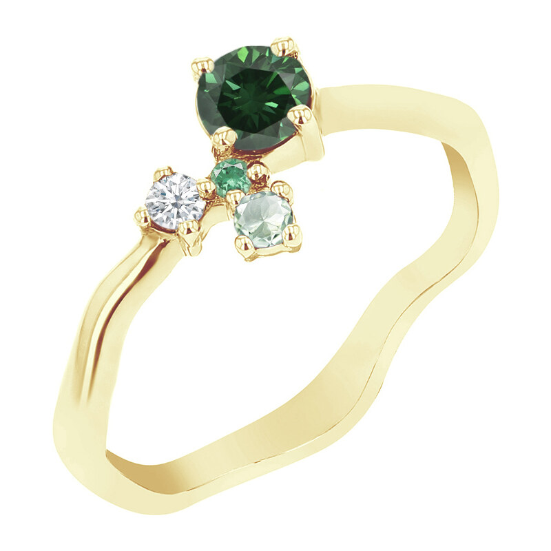 Eppi Cluster Ring mit grünem Diamanten und Edelsteinen Roche