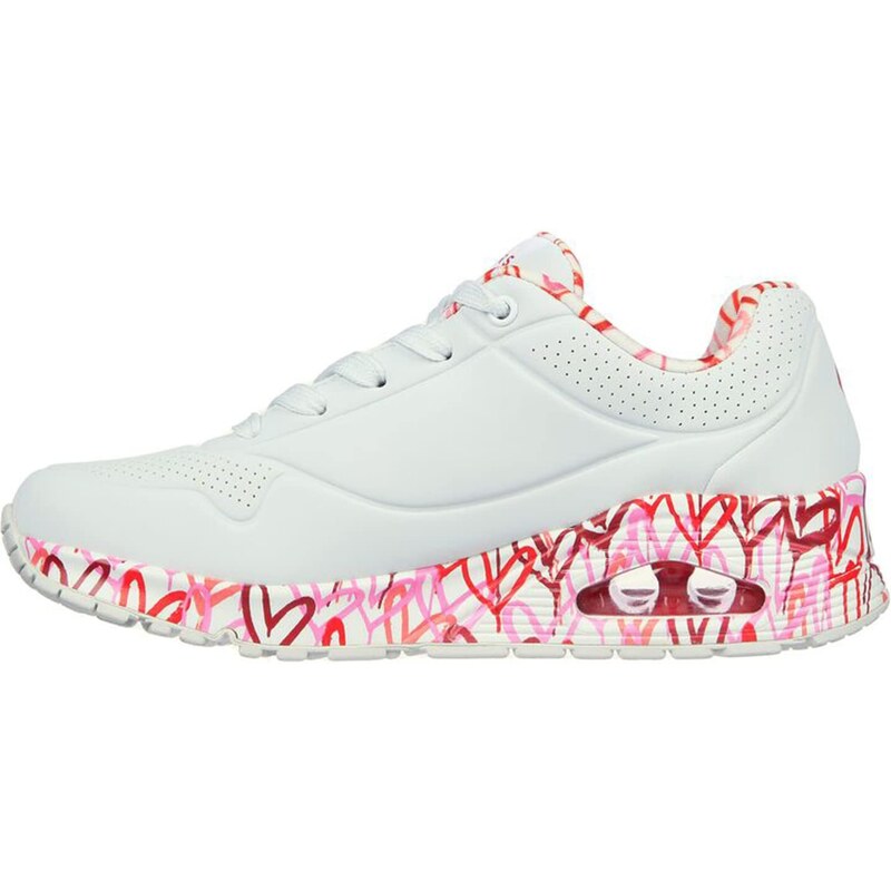 Skechers Damen UNO Loving Love Sneakers, White Durabuck/Red&Pink Mesh Trim, 39.5 EU