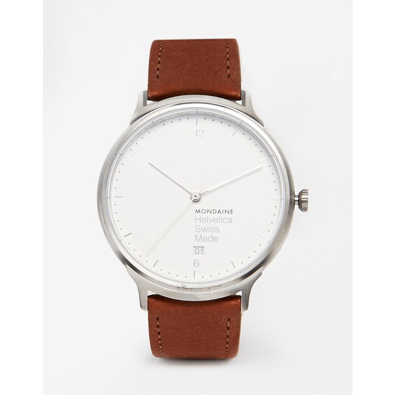 Mondaine - Helvetica - Uhr mit Armband aus Leder - Braun