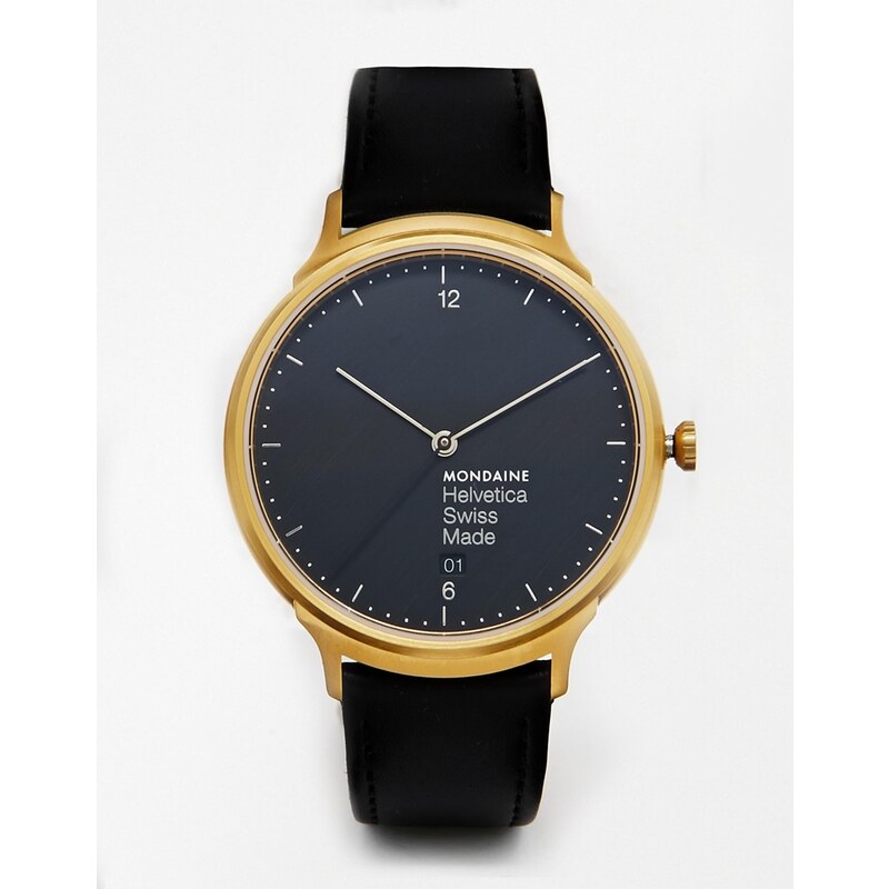 Mondaine - Helvetica - Uhr mit Armband aus Leder - Schwarz
