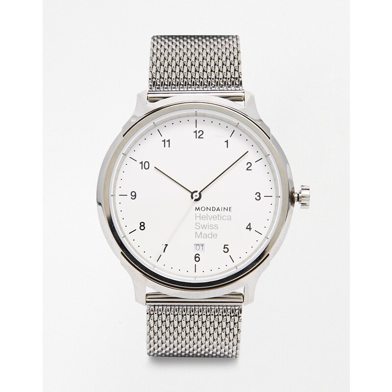 Mondaine - Helvetica - Uhr mit Netzarmband - Silber