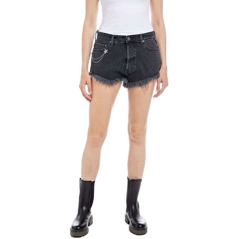 REPLAY Damen WB425C Jeans-Shorts, 097 Dark Grey, 23