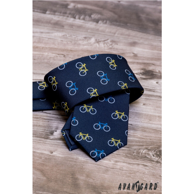Avantgard Blaue Krawatte mit buntem Fahrradmuster