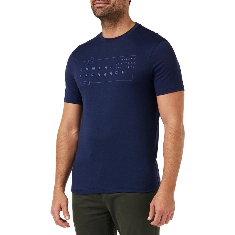 Armani Exchange We Beat as one THMMen's Sustainable, Printed Logo, Regular FitT-Shirt Navy Blazer Medium