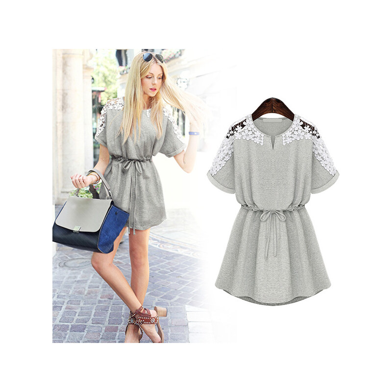Lesara Kleid mit Spitzen-Applikation - Grau - S