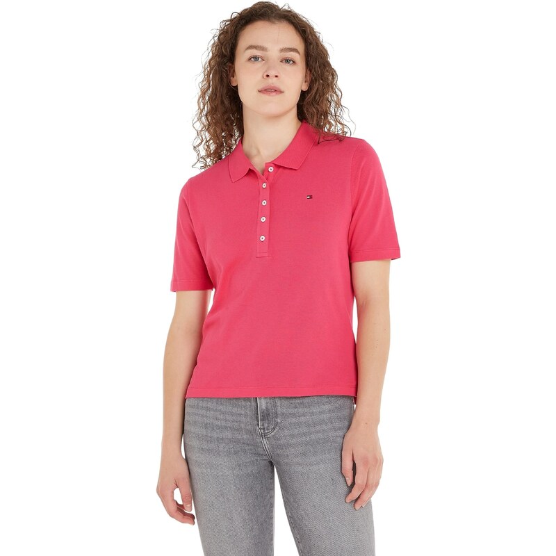 Tommy Hilfiger Damen Poloshirt Kurzarm Regular Fit, Rosa (Bright Cerise Pink), 3XL