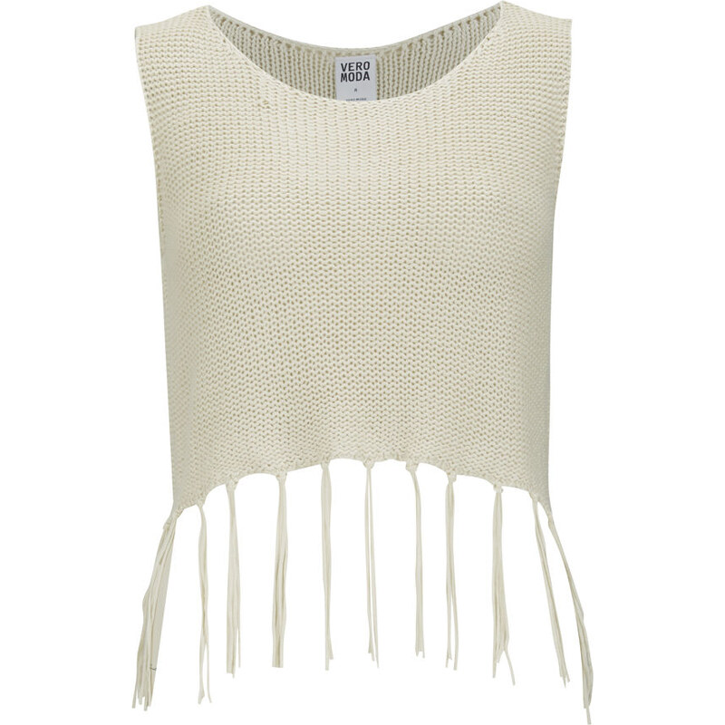 Vero Moda Women's Hazel Knitted Tassle Crop Top - Cream - L