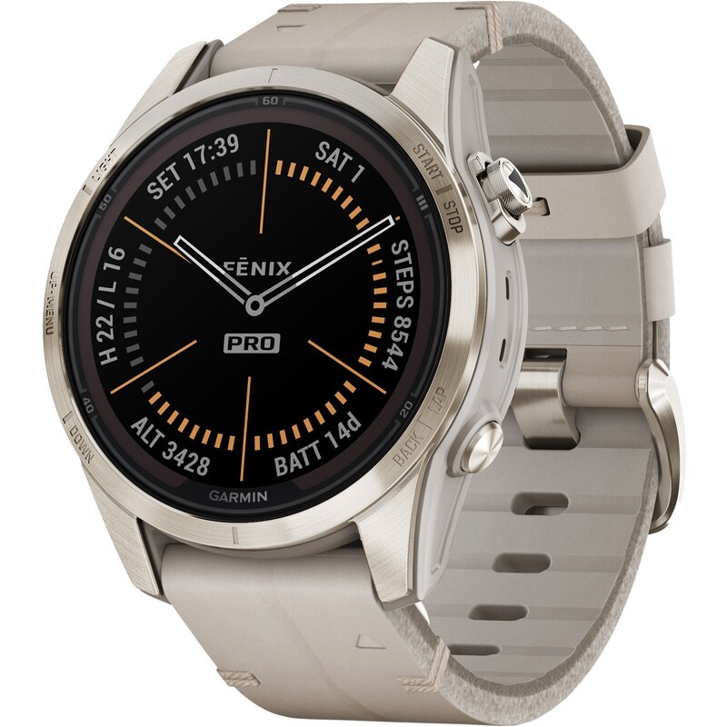Garmin fenix 7S Pro Saphir Solar Smartwatch Beige/Gold 2 Bänder 010-02776-30