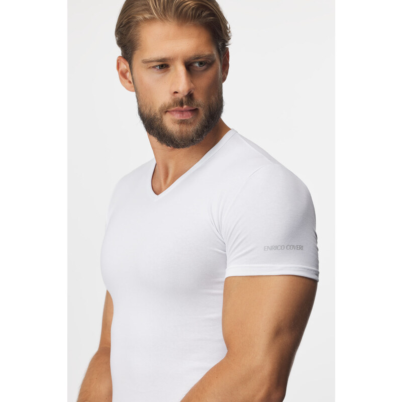 Enrico Coveri Herren-T-Shirt V-Neck weiß weiß