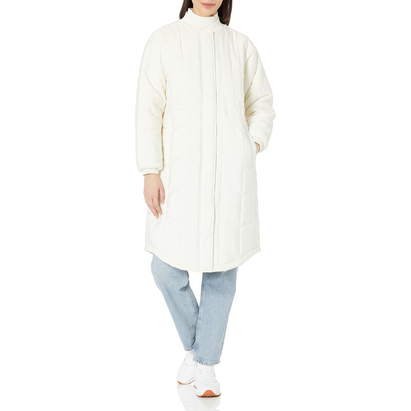 Amazon Essentials Damen Gesteppter Mantel (in Übergröße erhältlich), Eierschalenweiß, S