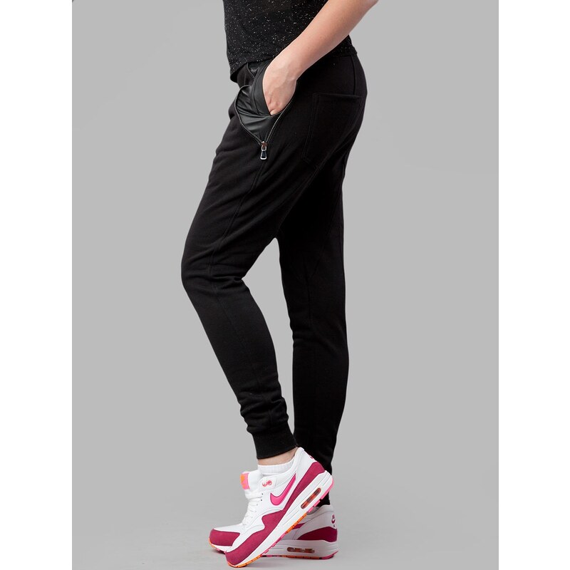 Urban Classics Ladies Side Zip Leather Pocket Sweatpant Black TB801