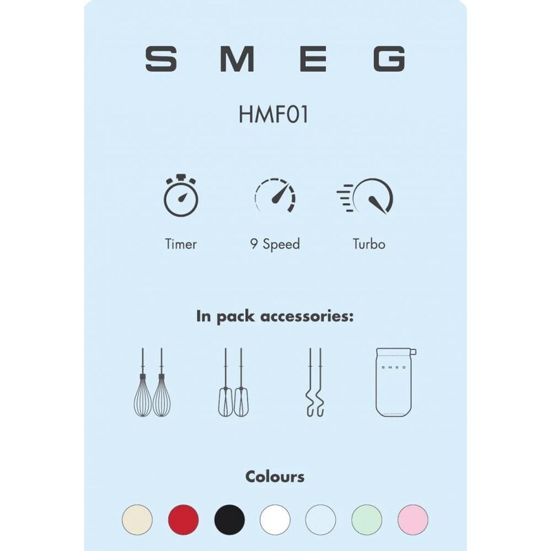 SMEG 50's Retro Style handgeführter elektrischer Schneebesen, pastellblau, HMF01PBEU