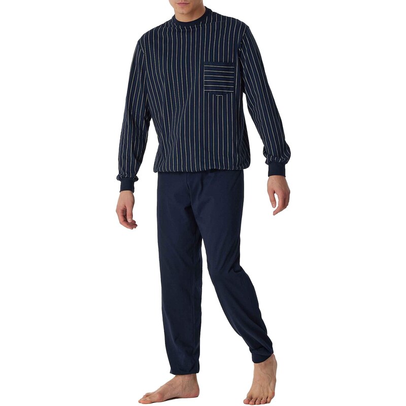 Schiesser Herren Schiesser Herren Schlafanzug Lang mit Bündchen - Nightwear Pyjamaset, Nachtblau, 64 EU