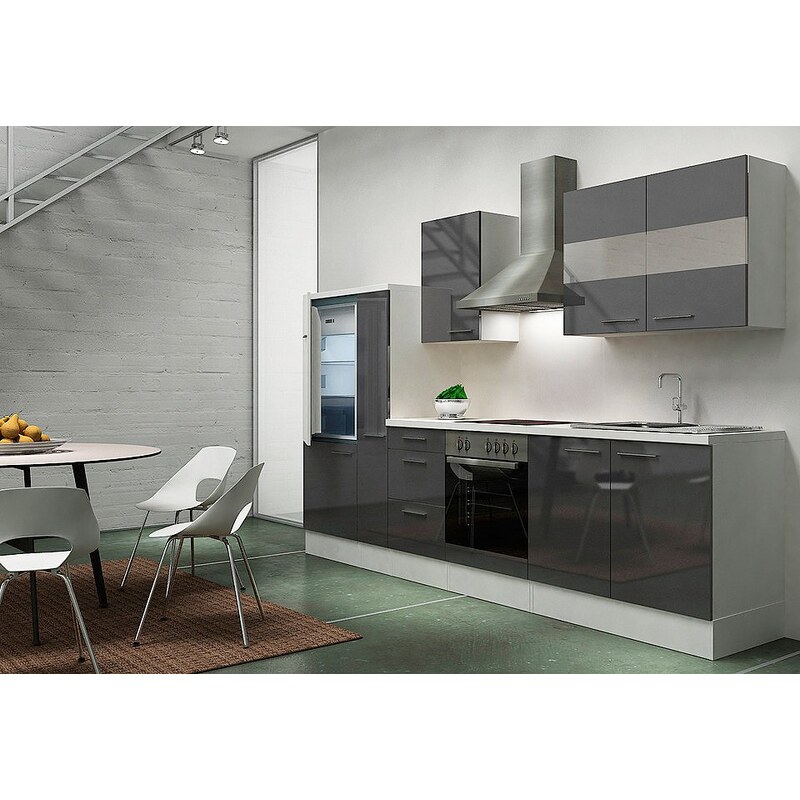 Küchenzeile mit E-Geräten »Emily«, Breite 300 cm, Korpus weiß
