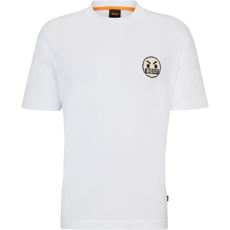 BOSS Herren Teglitchlogo T-Shirt aus Baumwoll-Jersey mit Artwork der Saison Weiß M