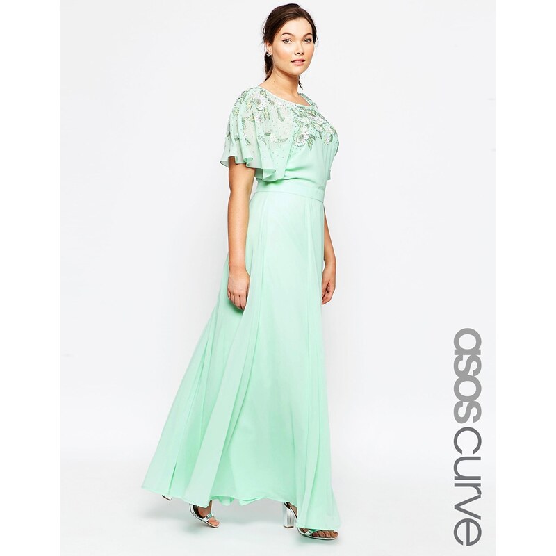 ASOS CURVE Embellished Flutter Sleeve Maxi Dress - Mint