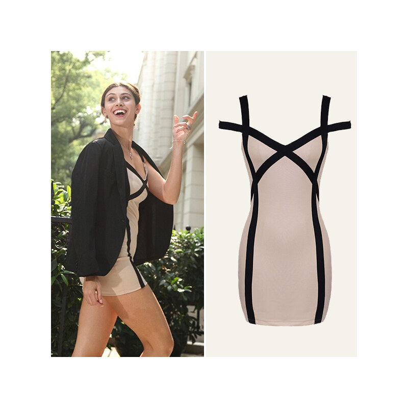 Lesara Kleid mit Kontrast-Details - Nude - XL