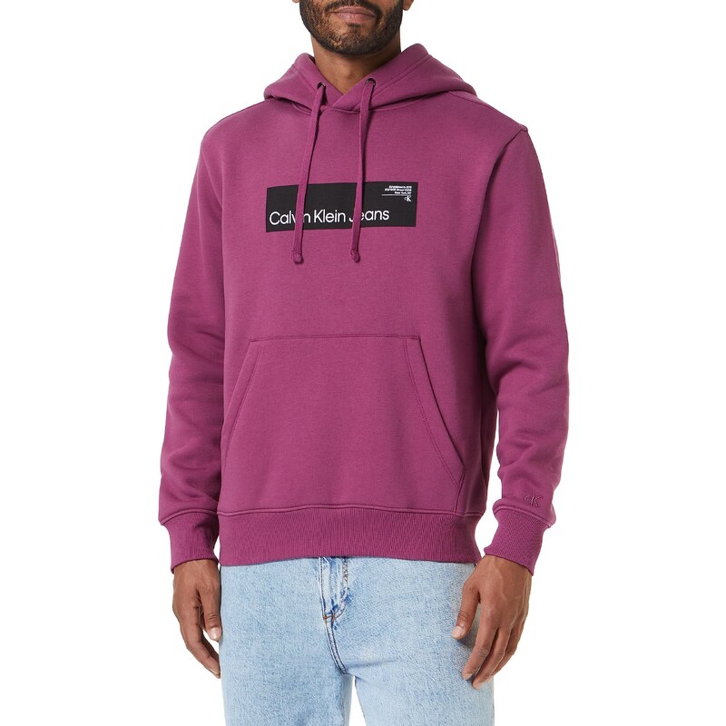 Calvin Klein Jeans Herren Hoodie Hyper Real Box Logo mit Kapuze, Violett (Amaranth), XS