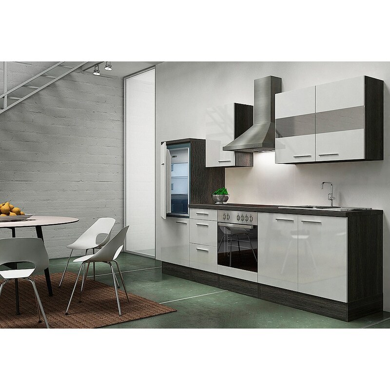 Küchenzeile mit E-Geräten »Emily«, Breite 270 cm, Korpus Eiche-Grau