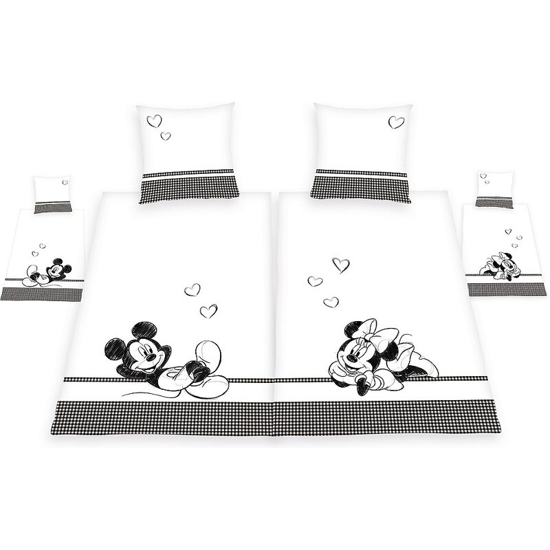 Partnerbettwäsche, Walt Disney, »Mickey & Minnie«, 4-teiliges Set