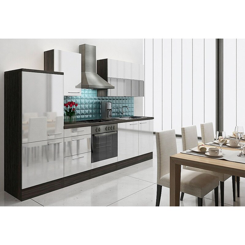 Küchenzeile mit E-Geräten »Lea«, Breite 280 cm, Korpus Eiche - Grau - Set 1