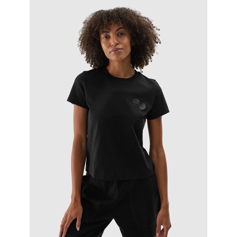 4F Damen T-Shirt mit Print, aus Bio-Baumwolle - schwarz - L