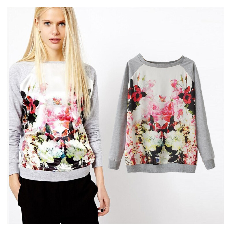 Lesara Damen-Pullover mit Blumen - L