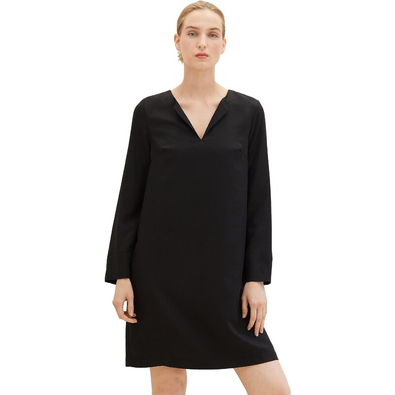 TOM TAILOR Damen Tencel Kleid mit V-Ausschnitt, deep black, 36