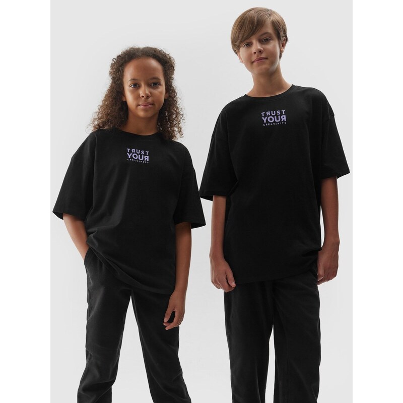 4F Kinder T-Shirt mit Schriftzug - schwarz - 128