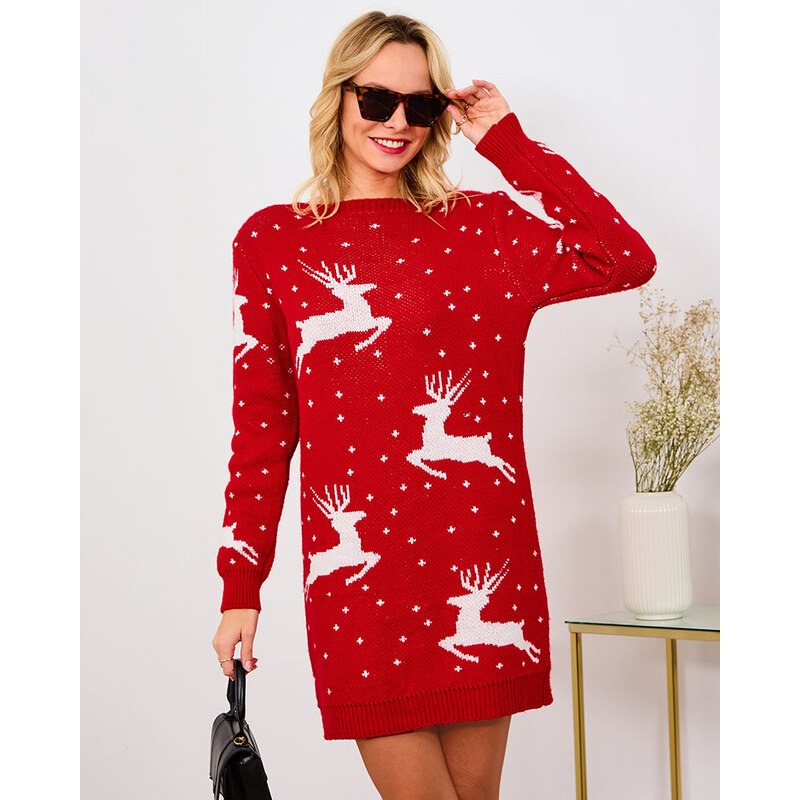 NEW COLLECTION Rotes Kleid im Pullover-Stil mit Weihnachtsaufdruck - Kleidung - rot