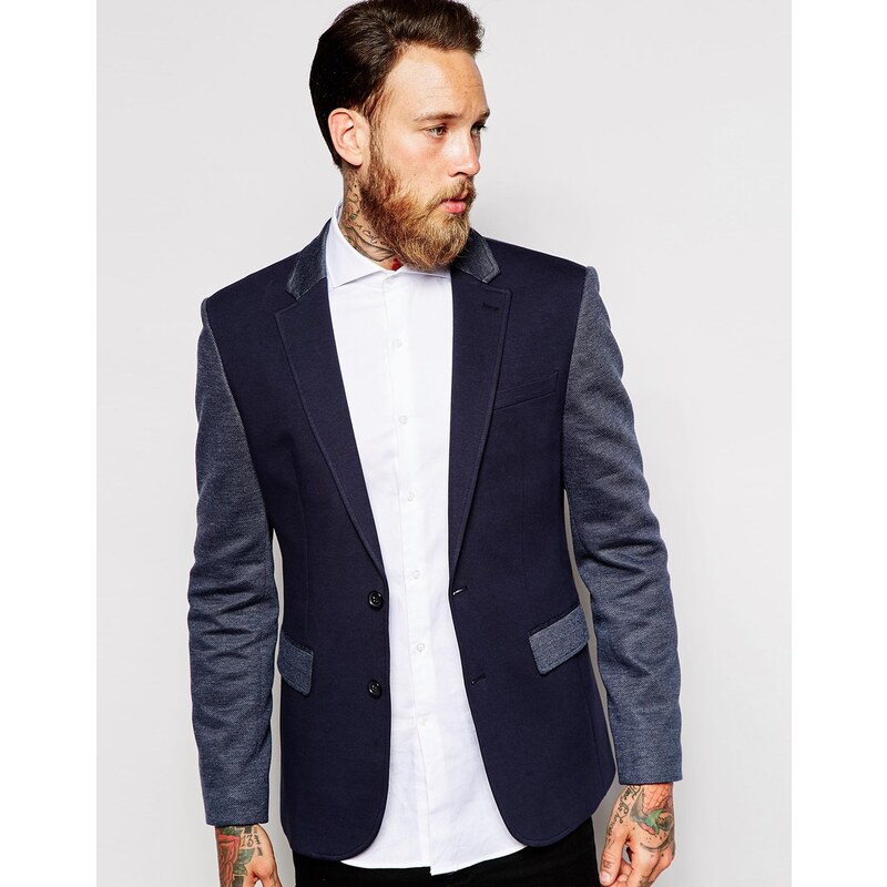 ASOS - Enger Jersey-Blazer mit Farbblock-Design - Marineblau
