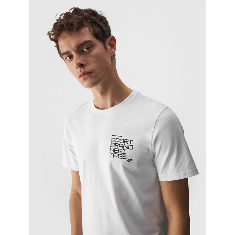 4F Herren T-Shirt mit Print, aus Bio-Baumwolle - weiß - L